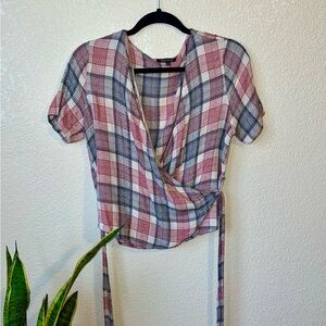 Pink Clover Red & Blue Plaid Wrap Top